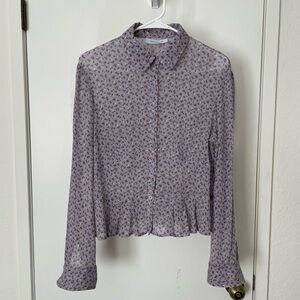 EMANUEL by EMANUEL UNGARO Floral Silk blend Sheer Button-Up Blouse Size 12